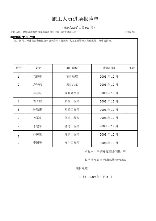 人员进场报验单