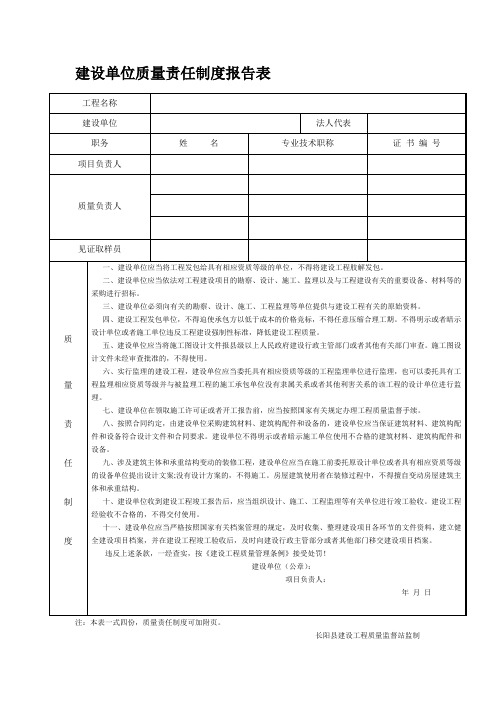 各单位质量责任制度报告表