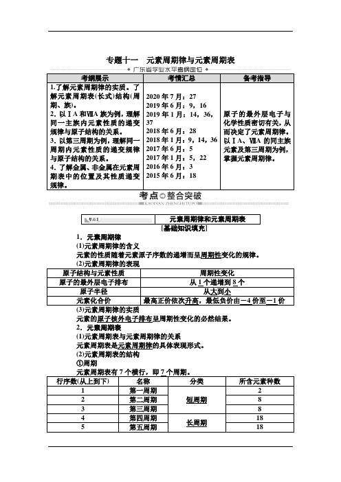 广东省高三化学水平考试总复习教师用书：第5章 专题11 元素周期律与元素周期表 含解析