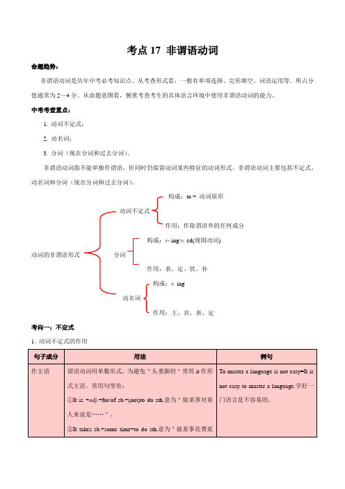 初中英语中考复习 考点17 非谓语动词-备战2021年中考英语考点一遍过 (解析版)