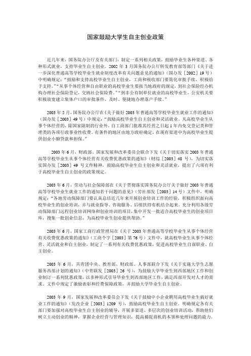 国家鼓励大学生自主创业政策