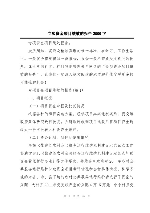 专项资金项目绩效的报告2000字