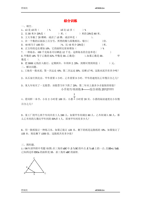 人教版六年级数学下册小升初专项训练：综合训练【2】