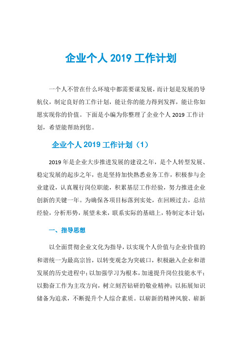 企业个人2019工作计划