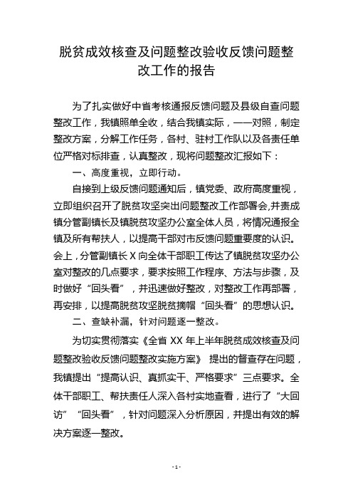 脱贫成效核查反馈问题整改报告