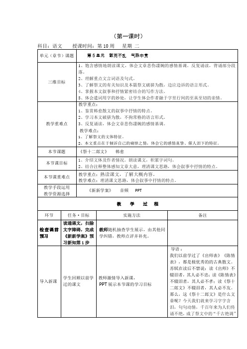 人教版高中语文选修“中国古代诗歌散文鉴赏”教案：第五单元第3课祭十二郎文教案1