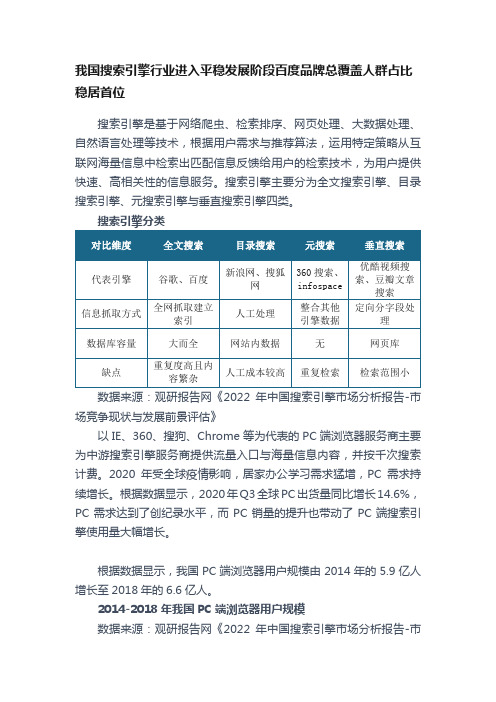 我国搜索引擎行业进入平稳发展阶段百度品牌总覆盖人群占比稳居首位