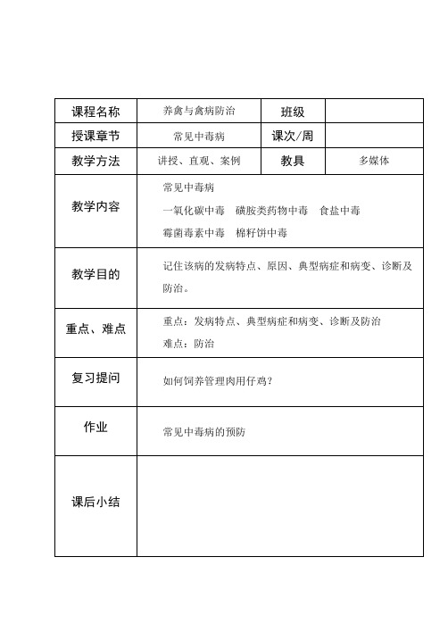 2021年 常见中毒病教案