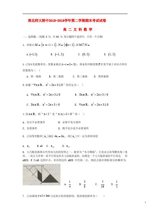 2018-2019学年安徽省淮北师大附中高二下学期期末考试数学(文)试题(word版)