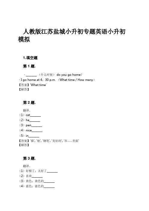 人教版江苏盐城小升初专题英语小升初模拟试卷及解析