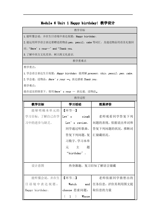 Module6Unit1Happybirthday!(教学设计)外研版英语三年级上册