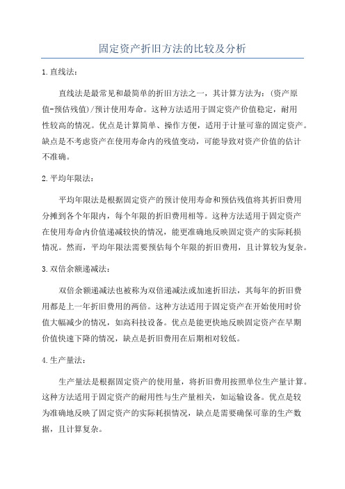 固定资产折旧方法的比较及分析