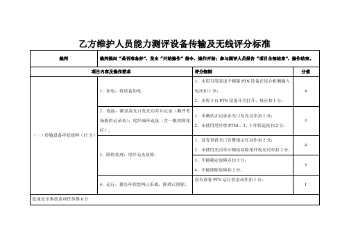 乙方维护人员能力测评设备传输及无线评分标准