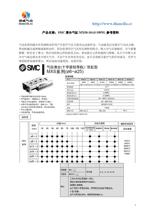 SMC滑台气缸MXS8-10AS-M9NL参考资料