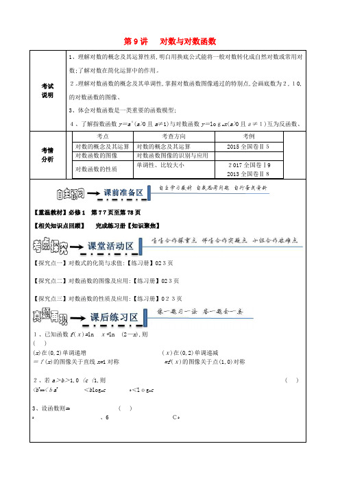 高考数学一轮复习第9讲对数与对数函数学案 理