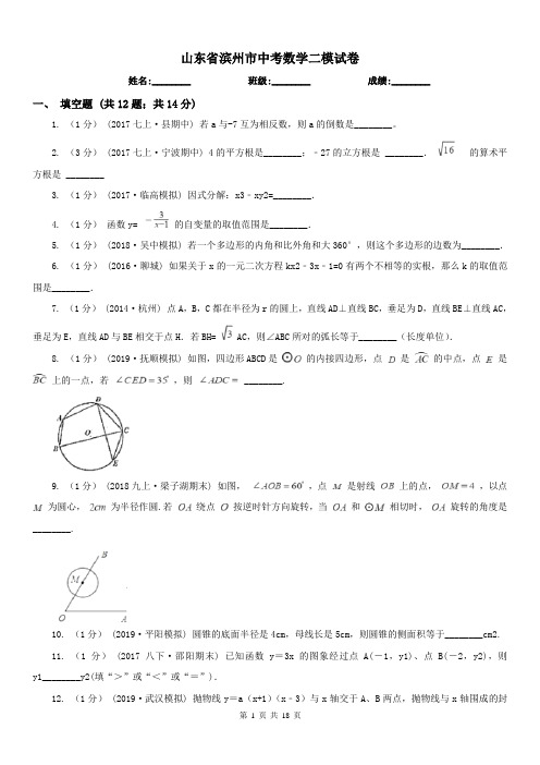 山东省滨州市中考数学二模试卷