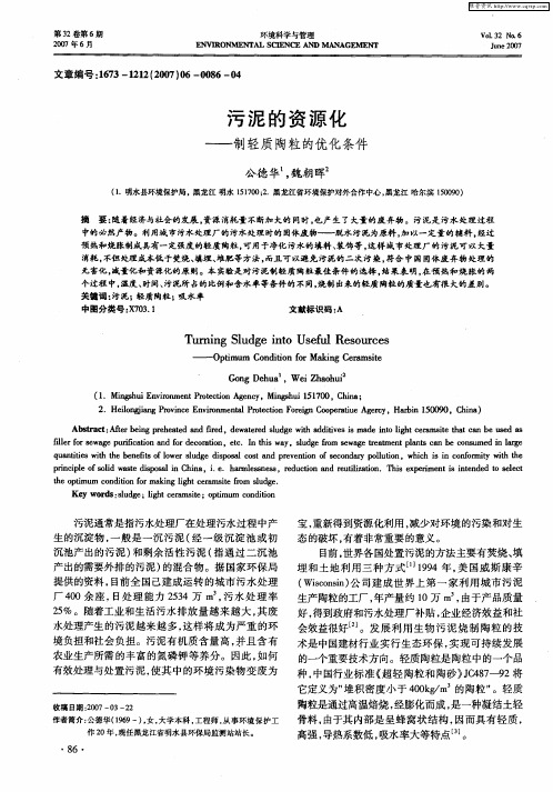 污泥的资源化——制轻质陶粒的优化条件