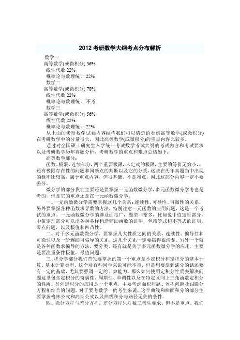 2012考研数学大纲考点分布解析