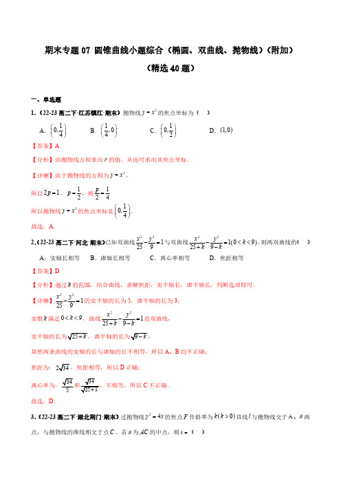 期末专题07 圆锥曲线小题综合(椭圆、双曲线、抛物线)(附加)(40题)(解析版)-备战期末高二数学