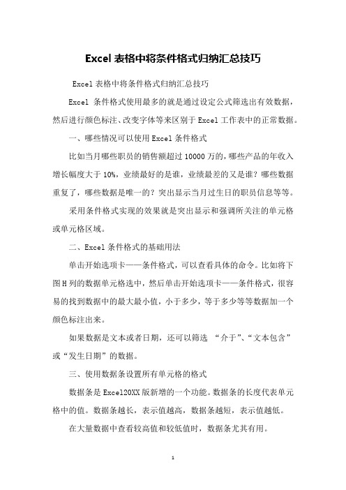 Excel表格中将条件格式归纳汇总技巧