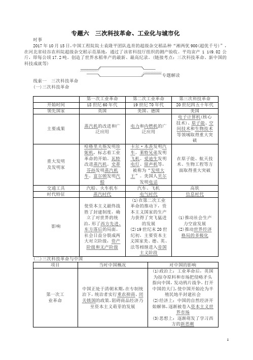 山西省2018年中考历史总复习第2篇专题聚焦专题六三次科技革命试题