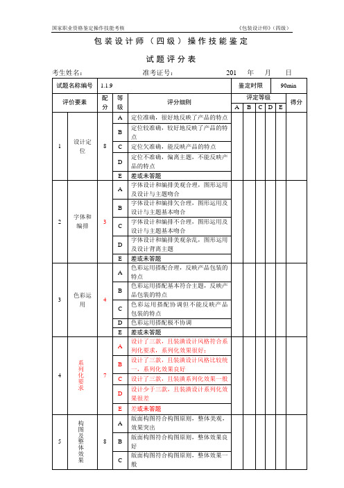 包装设计师_4级_操作技能鉴定1.1.9试题评分表