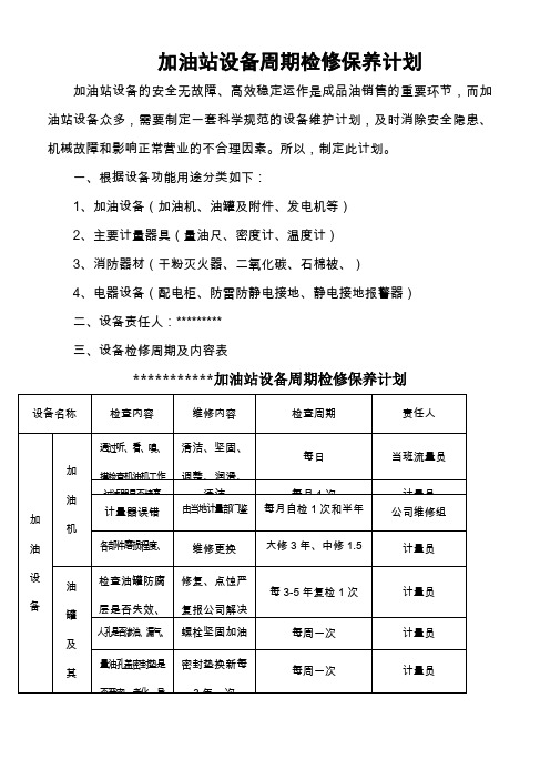 加油站设备周期检修保养计划