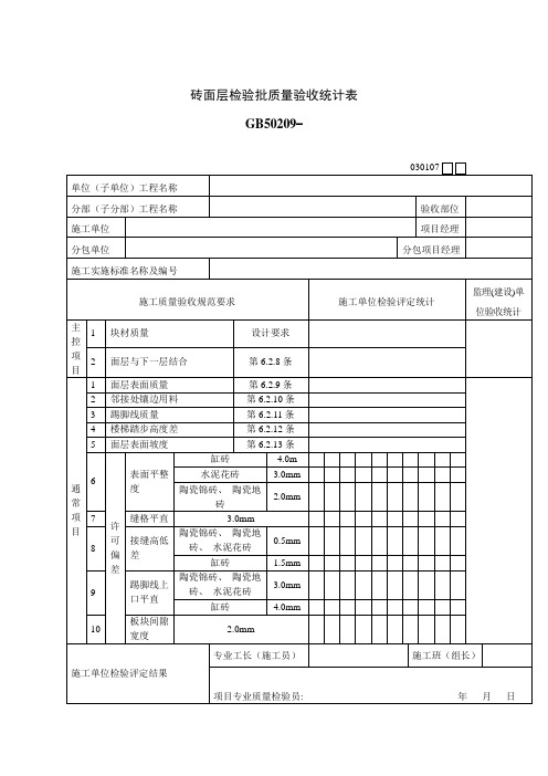 砖面层检验批质量验收记录表