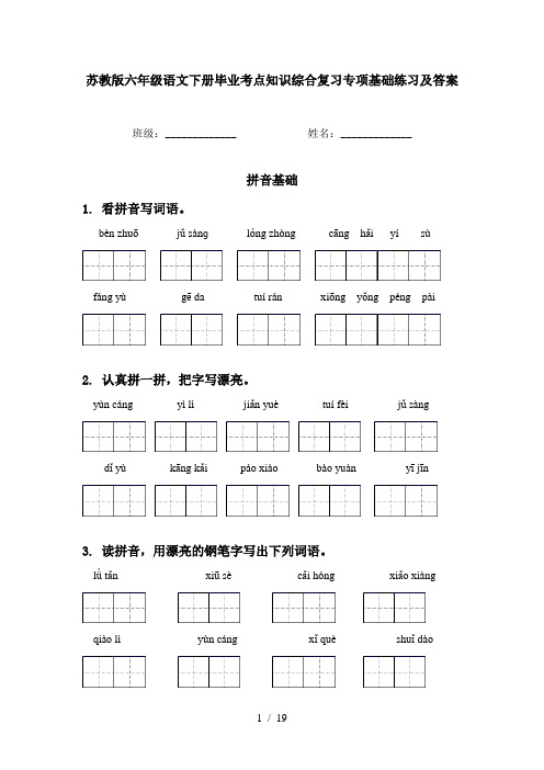 苏教版六年级语文下册毕业考点知识综合复习专项基础练习及答案