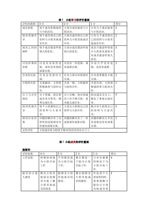 小组学习的评价量规