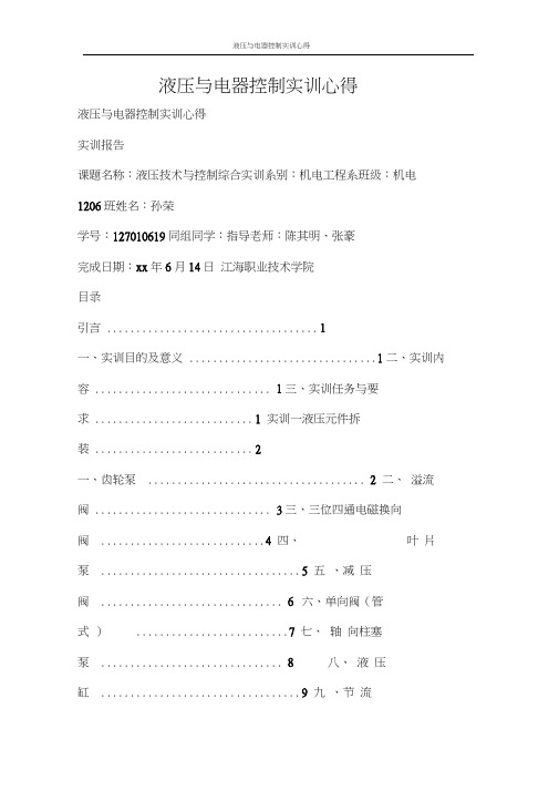 工作报告液压与电器控制实训心得