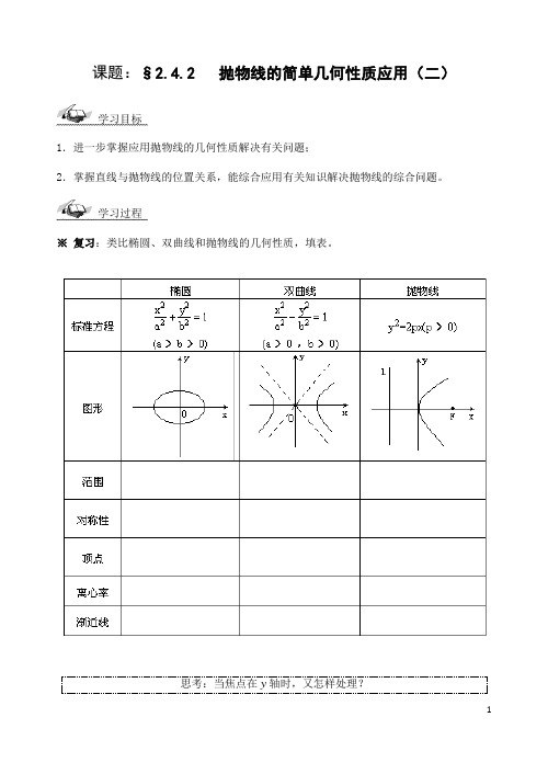 2.4.2抛物线的简单几何性质(2) - 学生版