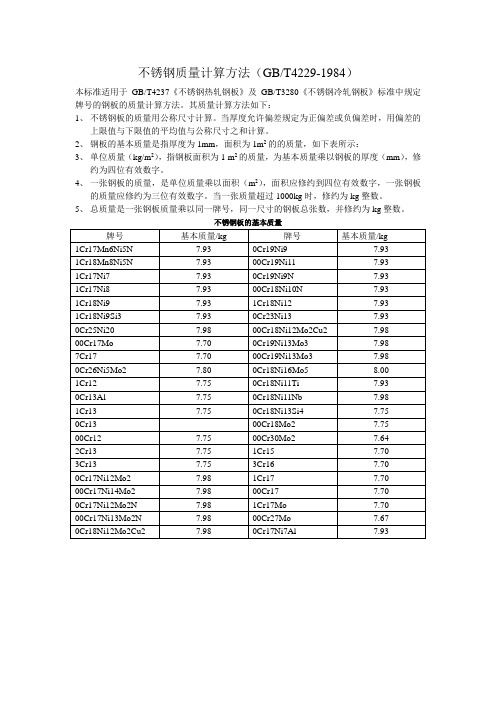 不锈钢板质量计算方法