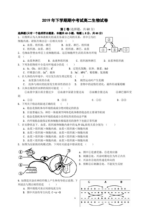 2019年下学期期中考试高二生物试卷