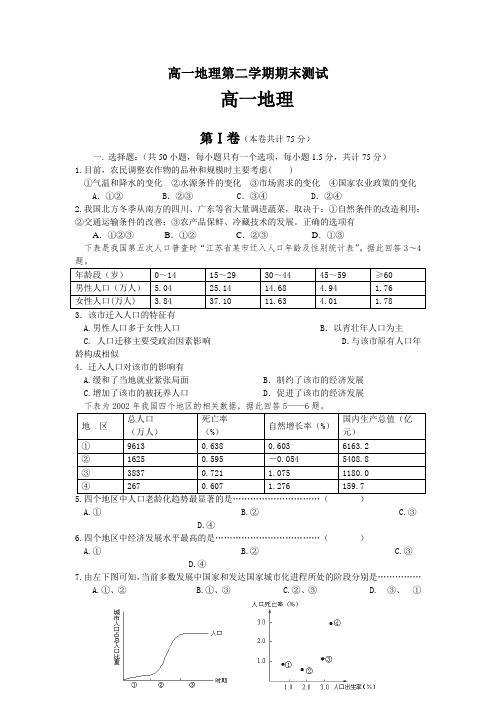 最新地理高一-高一地理第二学期期末测试 精品