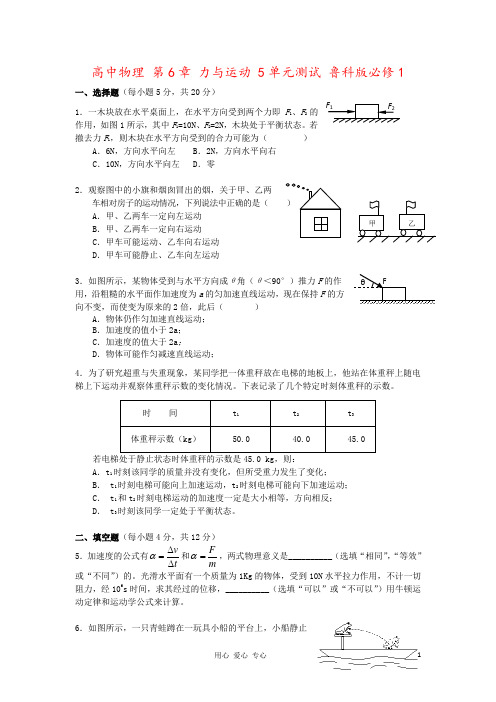 高中物理 第6章 力与运动 5单元测试 鲁科版必修1