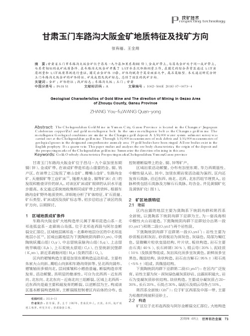 甘肃玉门车路沟大阪金矿地质特征及找矿方向