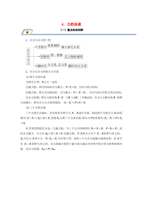 人教版高中物理第三章相互作用专题3.4力的合成重点回眸学案必修1