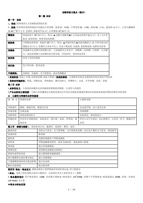 西医诊断学考试重点