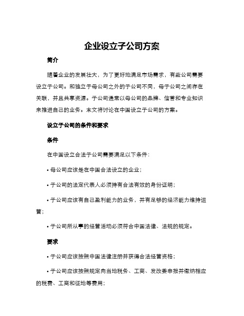 企业设立子公司方案