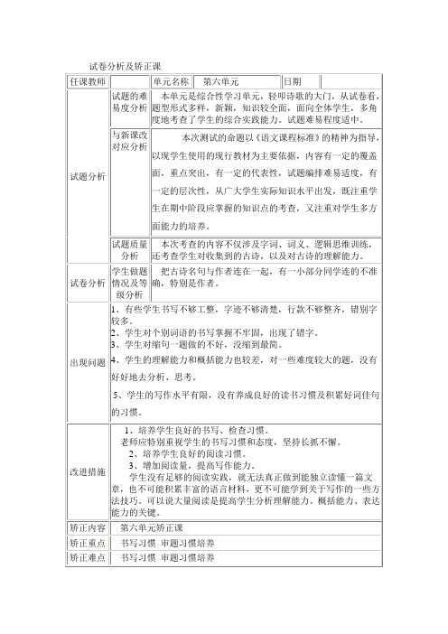 六年级语文六单元试卷分析及矫正课