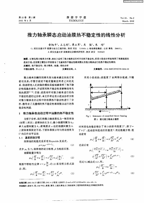 推力轴承瞬态启动油膜热不稳定性的线性分析