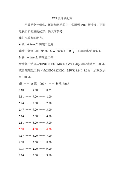 PBS缓冲液的配制方法