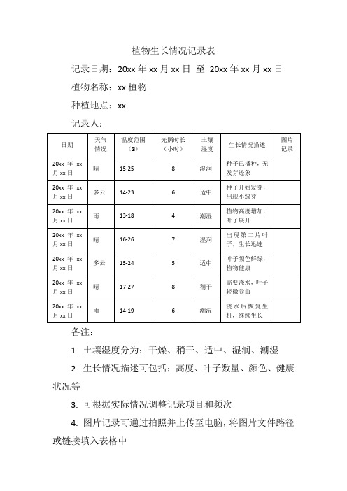 植物的生长情况记录表