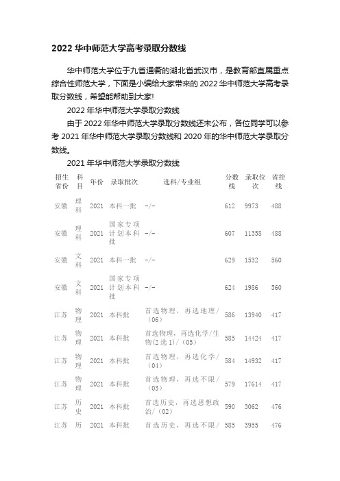 2022华中师范大学高考录取分数线