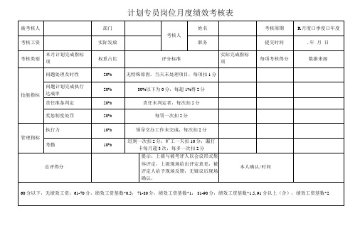 计划专员岗位月度绩效考核表