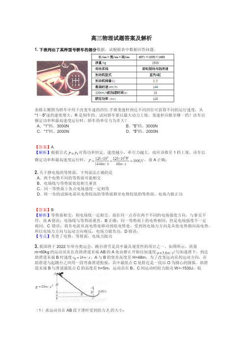 高三物理试题大全
