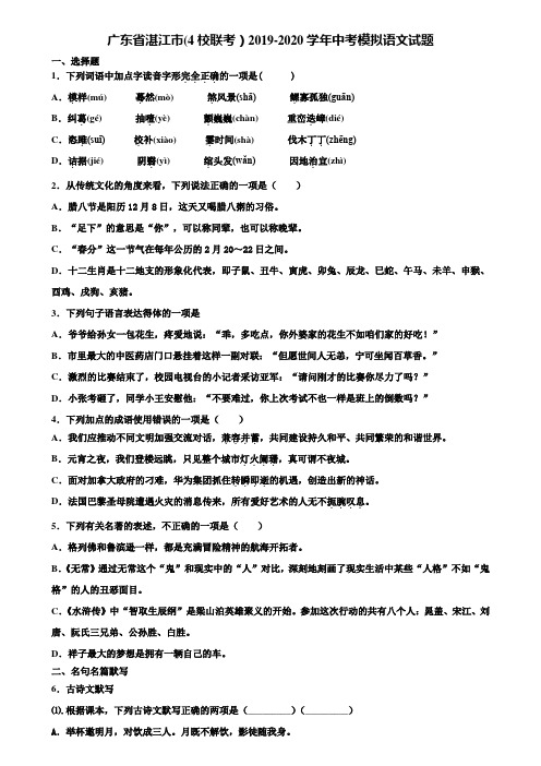 广东省湛江市(4校联考)2019-2020学年中考模拟语文试题含解析