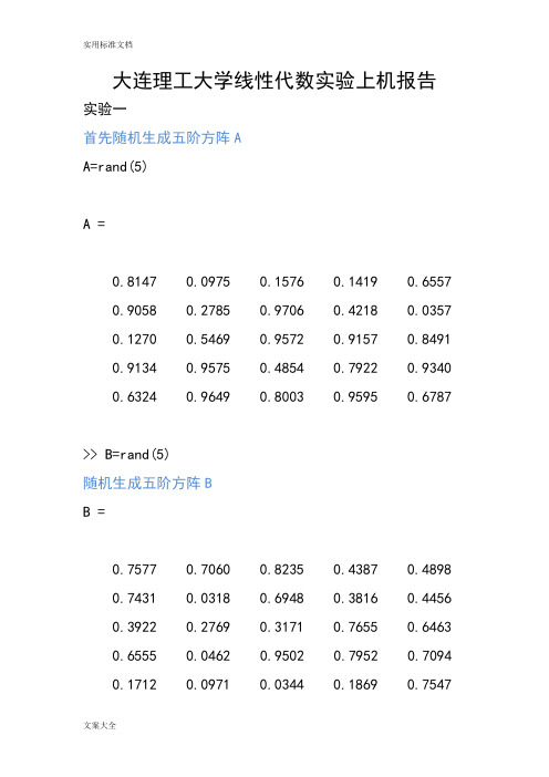 大连理工大学线性代数实验上机报告材料