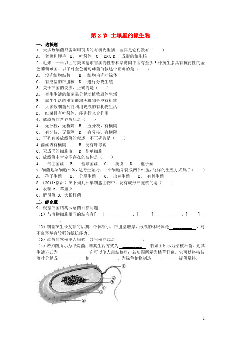 七年级生物下册 第13章 第2节 土壤里的微生物(第1课时)课时练习(含解析) 苏科版 (2)